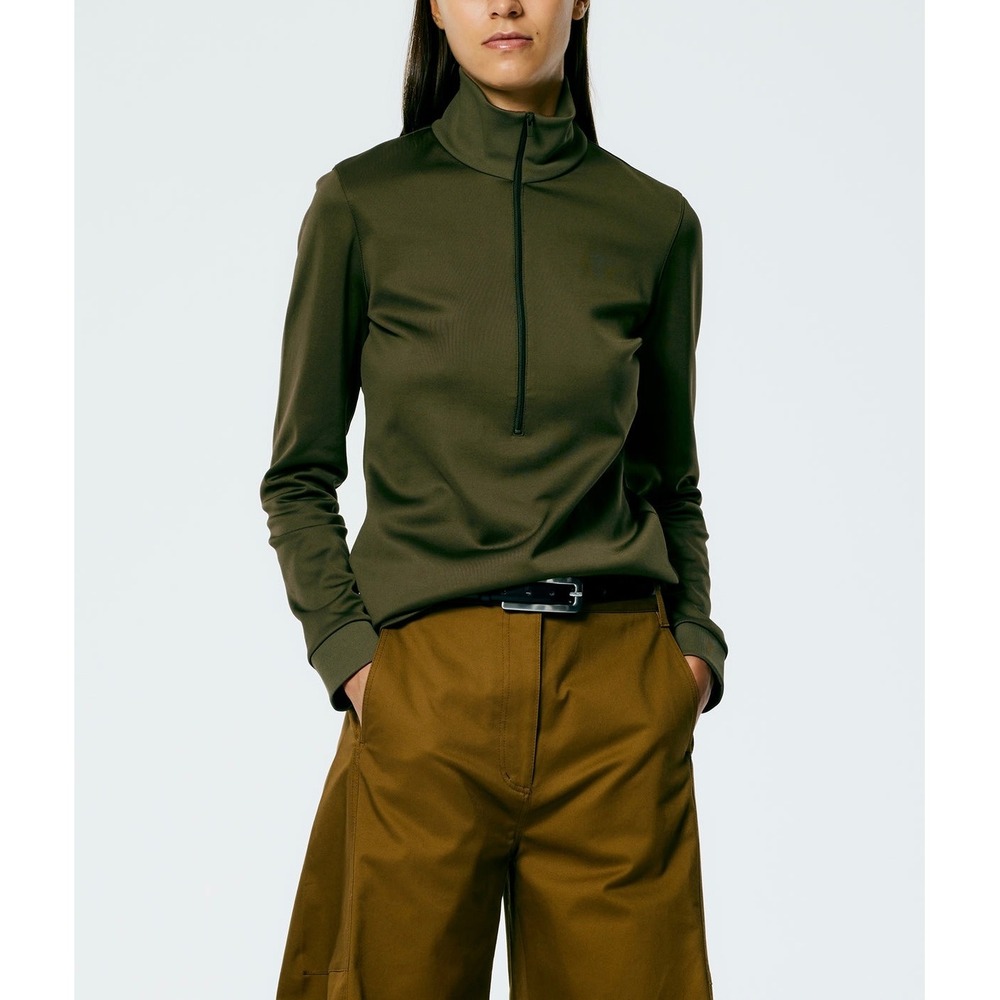 Tibi Pullover Women Medium Brown Quarter Zip Back Pocket Stretch Long Sleeve
